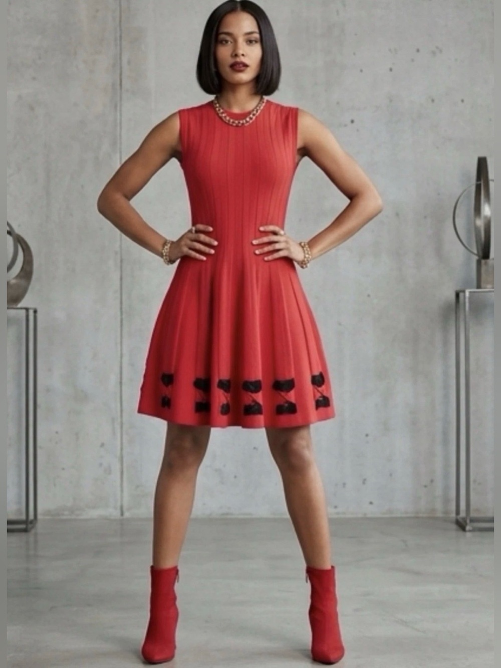 Alexander McQueen Red Dress. Made In Italy